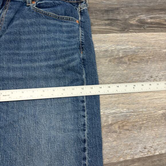Levis 505 Red Tab Blue Mens 38x30 Regular Straight Stretch‎ Mid Wash Denim Jeans - Picture 10 of 12